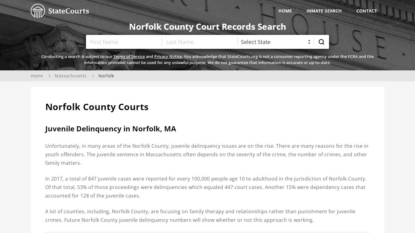 Norfolk County, MA Courts - Records & Cases - StateCourts